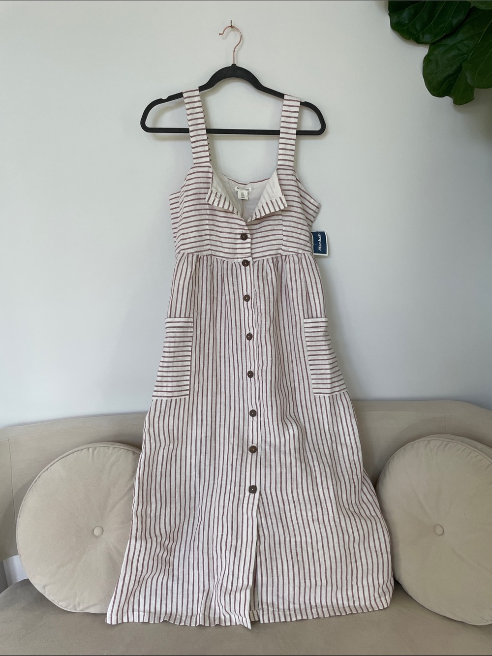 Artisan Cream and Brown Striped Midi Dress